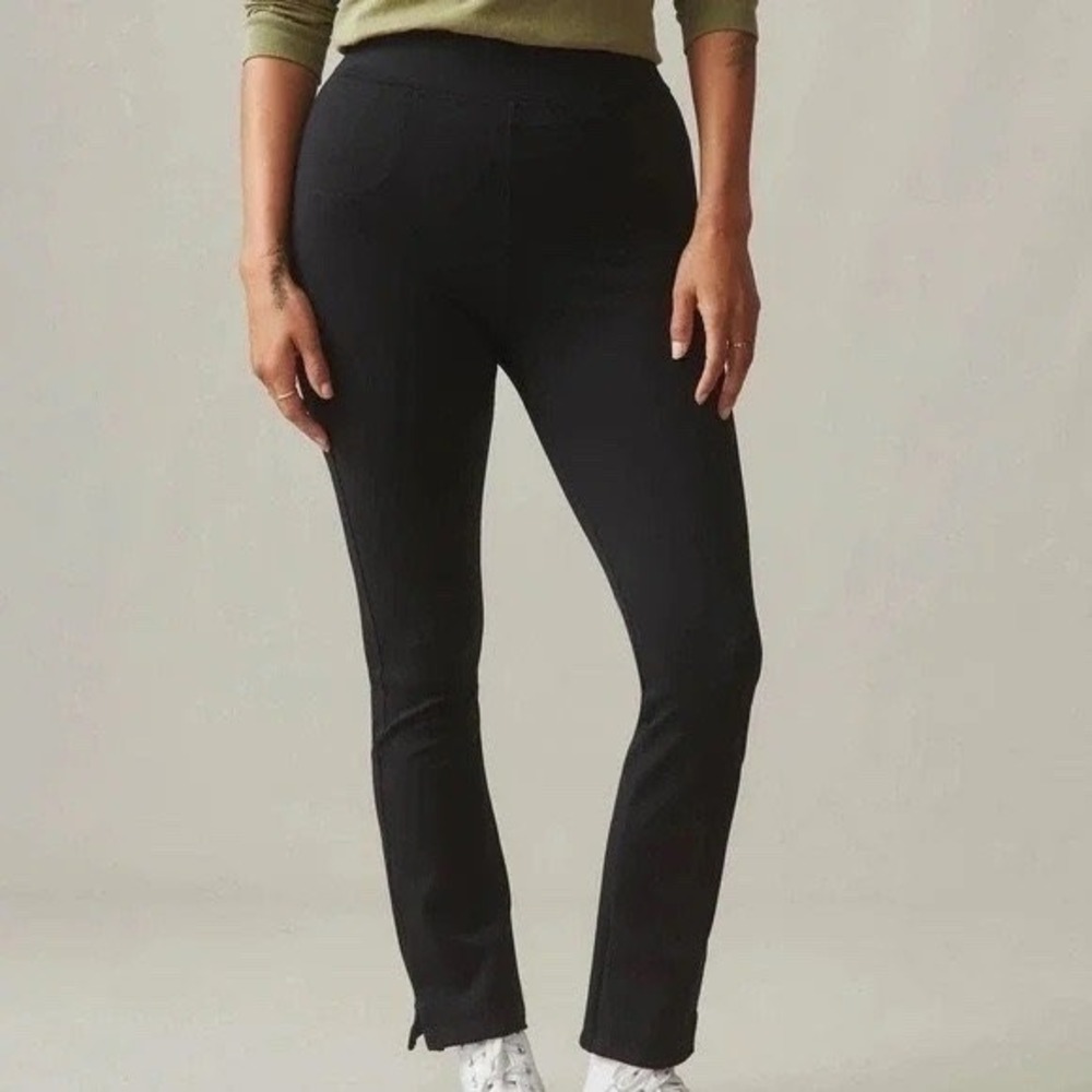 American Giant Leggings Womens 8 Tall Black Stretch Ankle Slit High Waist Flared